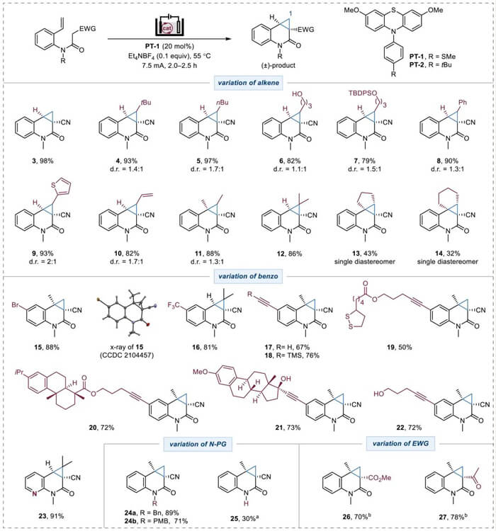 Substrate scope for cyclopropane-fused quinolinones