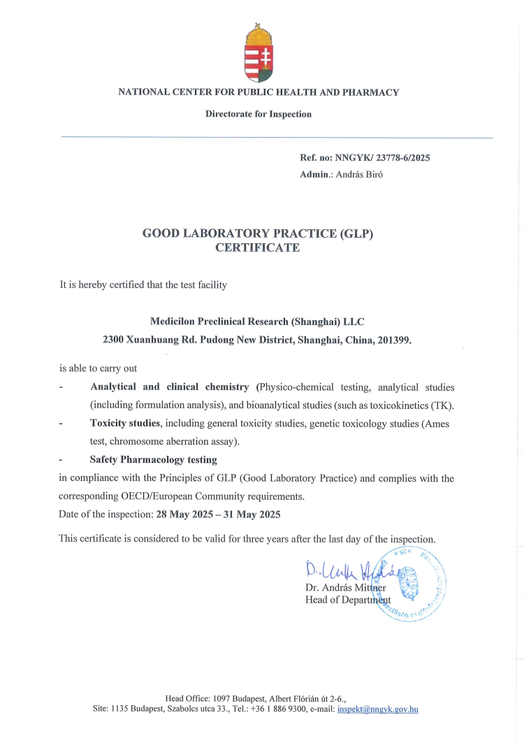 Medicilon Earns OECD GLP Certification from Hungary, Strengthening Global Compliance Network